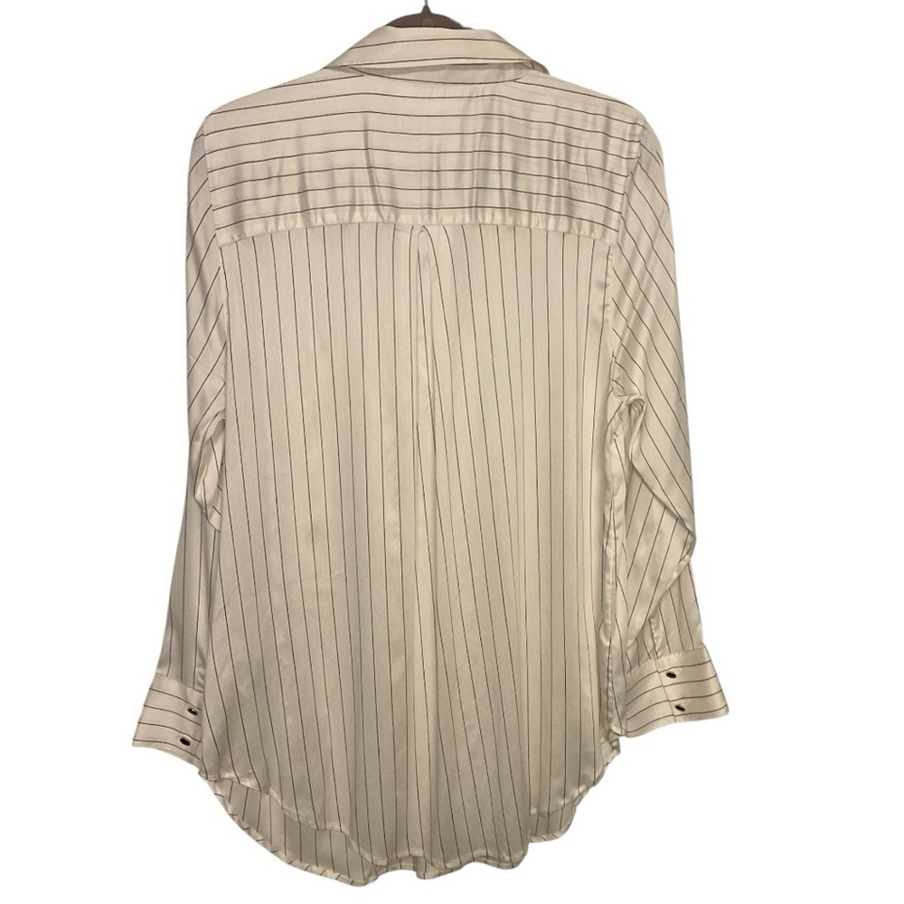 A MTL 1980 Satin Striped Button-Up Shirt White/Black/Burgundy Size 1X - Picture 3 of 11